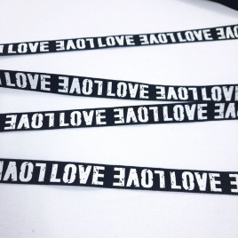 Лента репсовая ш. 18 мм. Love белый на чёрном